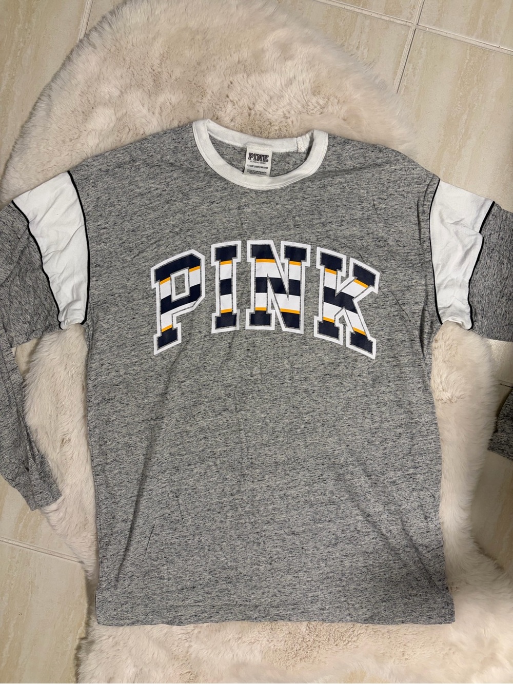 PINK Grey Long Sleeve Tee - XS